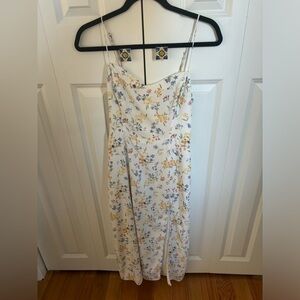 White midi dress with slit & sweetheart neckline with floral print, used once